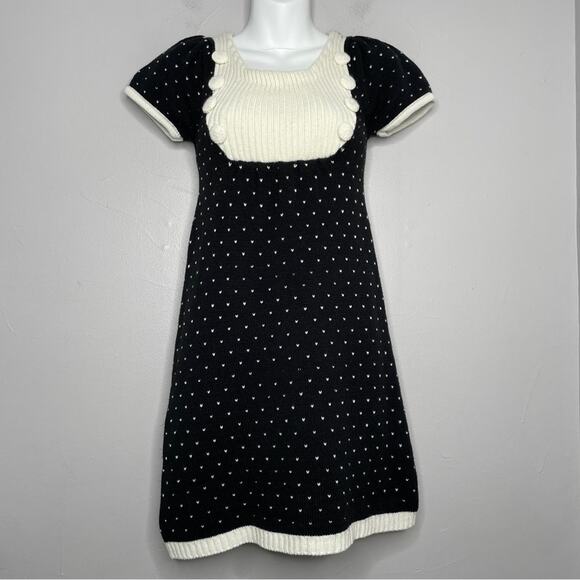 AQUA Vintage Knit Dress Womens Size Small Polka Dot Hearts Babydoll Cosplay Twee - Picture 1 of 11